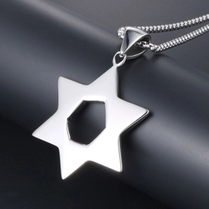 Vintage hollow hexagram star pendant with stainless steel box chain for men