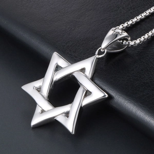 Vintage hollow hexagram star pendant in polished silver stainless steel for men