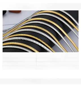 Detail showing 4mm wide stainless steel snake chain in gold and silver finish