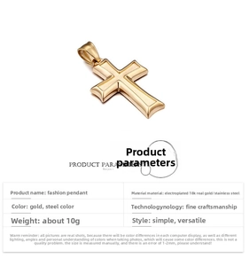 Macro shot of 18K gold plated stainless steel Egyptian cross pendant with weight specs