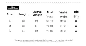 Detailed size chart for V-neck pleated long sleeve jumpsuit with measurements in centimeters