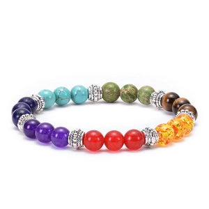 Natural Stone 7 Chakra Beaded Bracelet Healing Energy Yoga Meditation Jewelry Alloy Spacer Tiger Eye Turquoise Agate Unisex