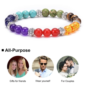 Chakra yoga bracelet with natural tiger eye, turquoise and agate beads for all purposes