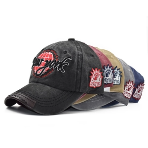 Vintage washed cotton baseball caps with 3D New York embroidery in five colors