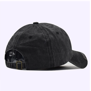 Vintage washed black cotton baseball cap with 3D NEW YORK embroidery and metal buckle