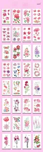 Set of 32 floral temporary tattoo sheets featuring roses and butterflies, size 6x10.5cm