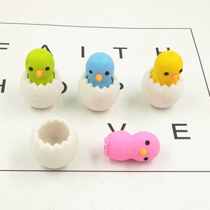 Cute chick eggshell erasers set in yellow blue and pink colors for student stationery