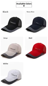 Detail view of breathable mesh baseball caps available in five assorted colors