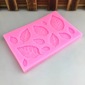 Pink silicone leaf mold with various maple leaf shapes for DIY fondant cake decoration