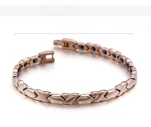 Size chart for rose gold magnetic therapy bracelet with dimensions 205mm x 6mm and 21g