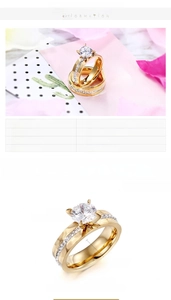 Detail view of 18K gold plated zircon ring set featuring 6mm width and 10g weight