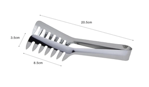 Macro view of stainless steel pasta tongs with 20.5cm length and comb-like head design
