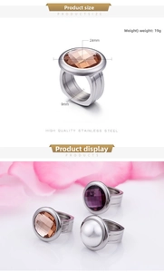 Detailed view of 24mm gemstone ring showing product dimensions and stainless steel band