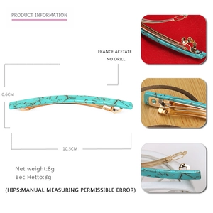 Blue marble acetate hair barrette with spring clip, measures 10.5cm long for women