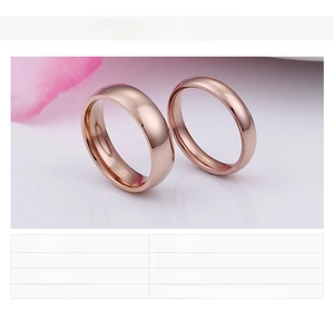 Polished rose gold stainless steel ring set showing width and weight specifications