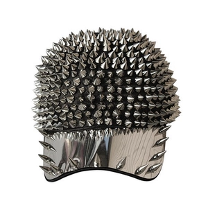 Punk style baseball cap featuring silver metallic spikes and rivets on black fabric