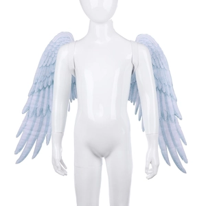 Detail of light blue angel wings with elastic straps for children costume roleplay