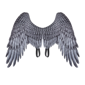 Grey artificial feather angel wings with black elastic straps for Halloween cosplay costume