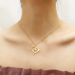 18K gold plated musical note heart necklace for women, minimalist titanium steel jewelry