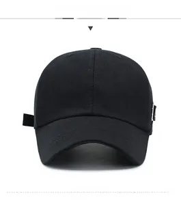 Detailed front view of black twill cotton baseball cap showing 6-panel stitch structure