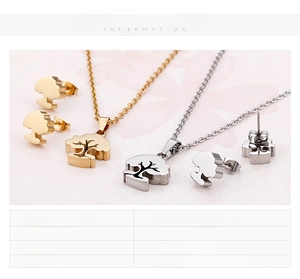 Detailed view of Tree of Life jewelry set in 18K gold and silver stainless steel