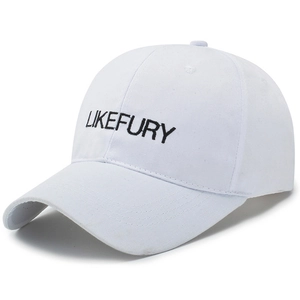 Casquette de baseball en coton blanc avec broderie LIKEFURY noire et style à six pans