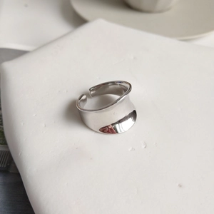 Minimalist S925 sterling silver wide open ring with irregular polished surface