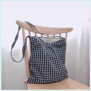 Sac Fourre-Tout À Carreaux Gingham Lin Coton Toile Sac Bandoulière Fermeture Éclair Minimaliste Japonais Femme