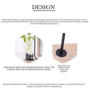 Detail of Nordic iron photo frame showing metal welding and natural wood base grain