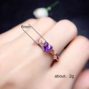 14k rose gold plated ring with heart shaped purple zircon and small side stones