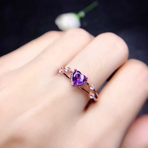 Purple Heart Cubic Zirconia Ring Copper 14K Rose Gold Plated Romantic Sweet Jewelry Gift For Women Elegant Accessories