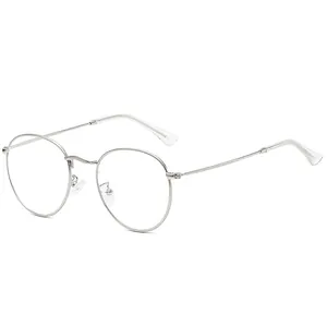 Retro round silver metal full frame eyeglasses for women and men with vintage artistic style