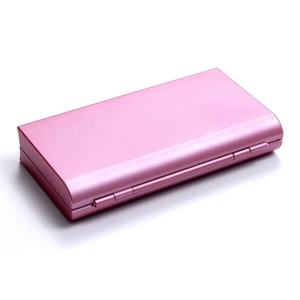 Rectangle pearlescent pink metal jewelry gift box with rotating rose storage design