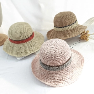 Chapeau De Paille Femme Bob Large Bord Protection Solaire Respirant Pliable Vacances Plage Crocheté Main Ruban Contraste