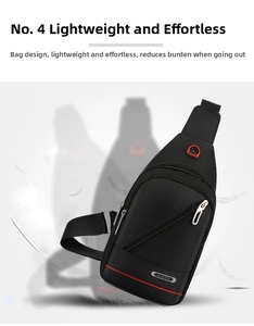 Detail view of lightweight waterproof oxford cloth chest bag with multiple zip compartments