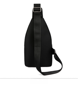 Back view of waterproof Oxford cloth chest bag with adjustable strap and metal buckle