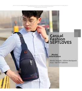 Deep blue Oxford chest bag detail showing waterproof fabric and adjustable shoulder strap