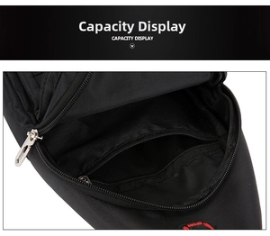 Close-up of waterproof Oxford chest bag interior with a functional zipper pocket