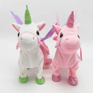 Peluche elettrici di unicorno che camminano e cantano con ali glitterate per bambini