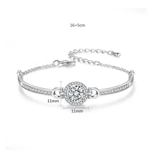 Elegant disc-shaped bracelet with micro-pave cubic zirconia in silver-plated finish