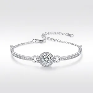 Elegant Copper Zirconia Bracelet For Women Round Halo Inlaid Sparkling Adjustable Chain Bracelet Fashion Jewelry Birthday Gift