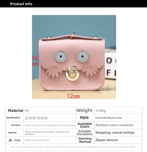 Detailed view of pink owl coin purse showing 12x10cm size dimensions and PU leather texture