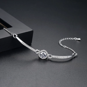 Elegant silver bracelet with micro-pave round zircon and adjustable chain for women