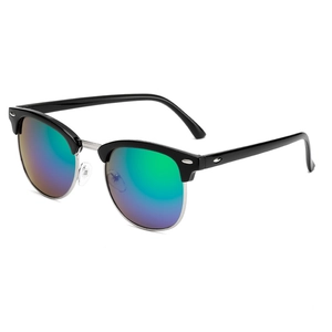 Classic semi-rimless Clubmaster sunglasses with black frame and gradient mirrored lenses