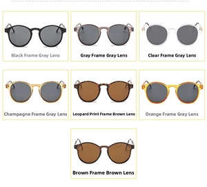 Selection of retro round sunglasses in black, grey, champagne and tortoise shell frames