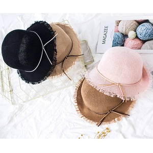 Summer foldable straw sun hats for women and kids in four colors with tassel brim