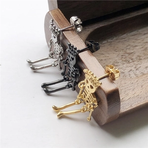 Skull crown punk stud earrings in gold, silver, and black finish for men and women