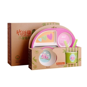Eco-friendly bamboo fiber 5-piece kids dinnerware set with cute cartoon owl pattern