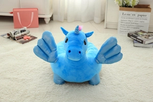 Fauteuil licorne en peluche bleue pour enfants avec ailes brillantes et corne douce