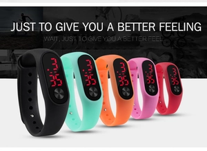 LED digital sports watch collection with silicone straps in five vibrant colors